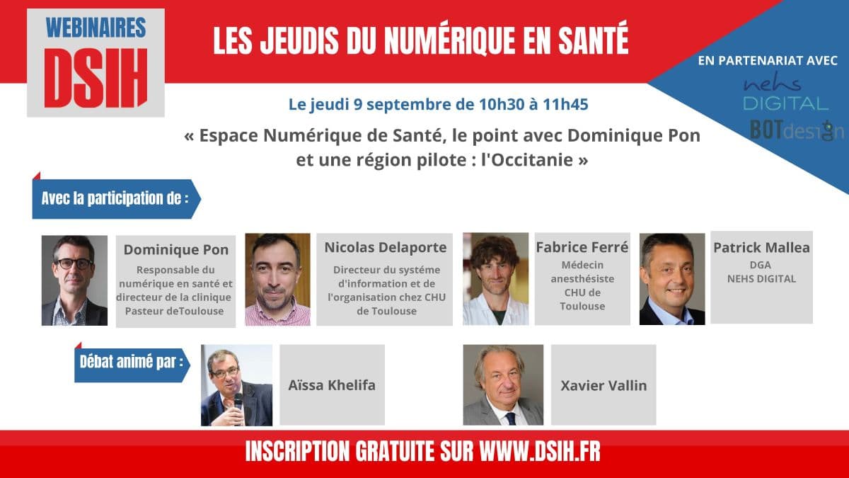 Illustration Déjà plus de 200 inscrits au Webinaire de rentrée de DSIH le jeudi 9 septembre, qui portera sur l’Espace Numérique de Santé et ses projets pilotes en Occitanie