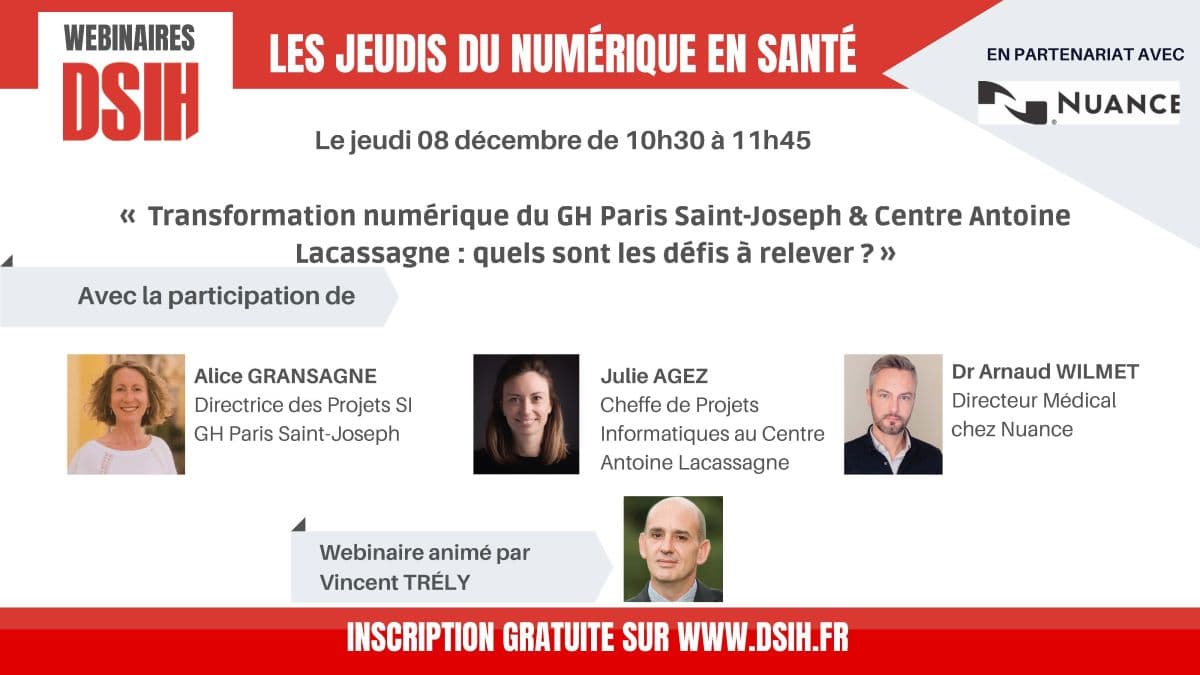 Illustration #Webinaire DSIH | Jeudi 08/12 « Transformation numérique du GH Paris Saint-Joseph & Centre Antoine Lacassagne : quels sont les défis à relever ? »